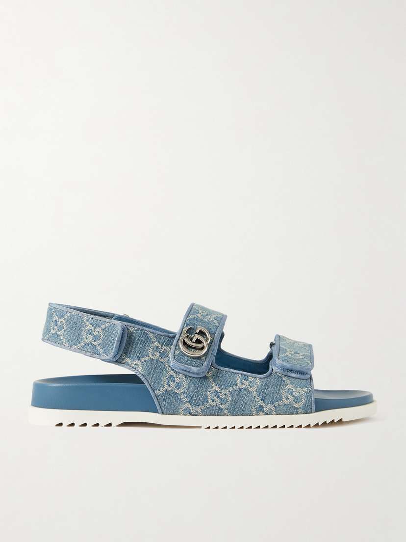 Gucci Moritz Embellished Denim-jacquard Slingback Sandals