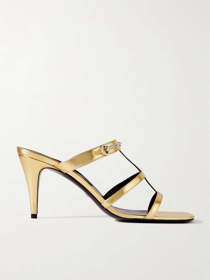 Gucci Divine Horsebit-detailed Metallic-leather Mules
