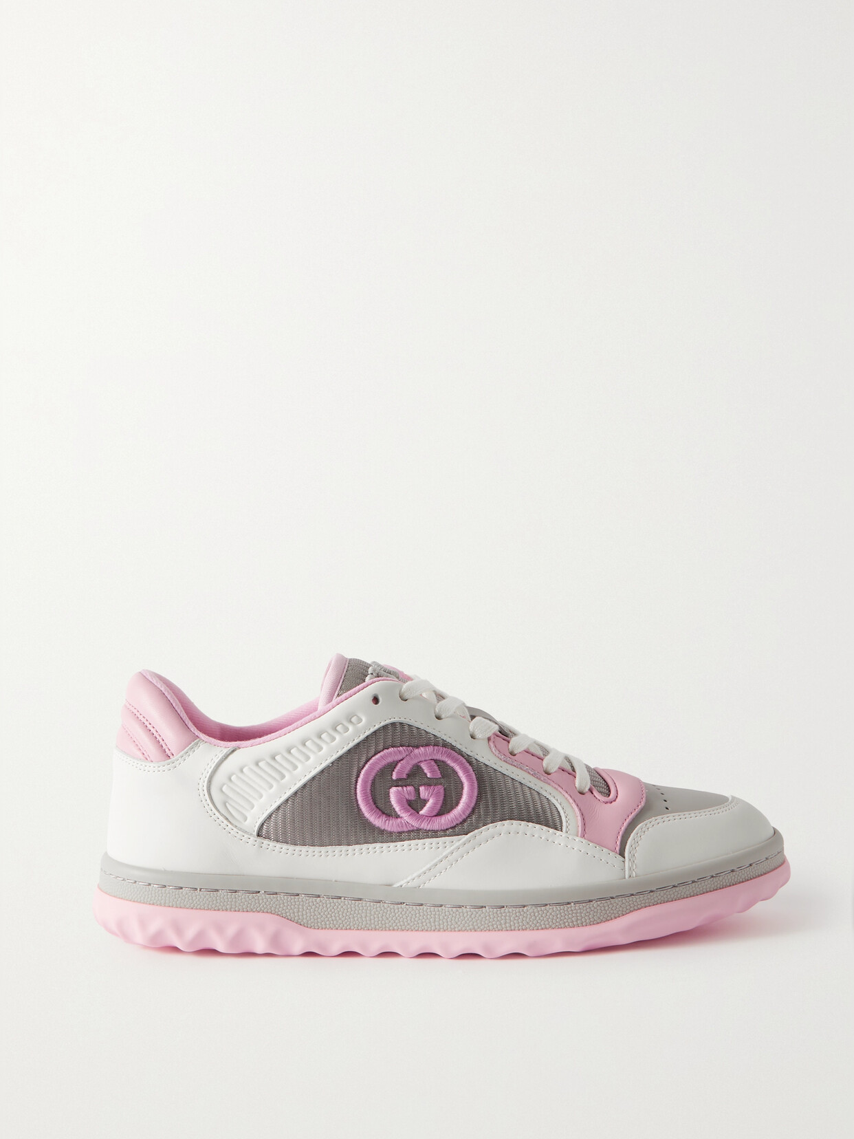 Gucci Mac80 Logo-embroidered Mesh-trimmed Leather Sneakers