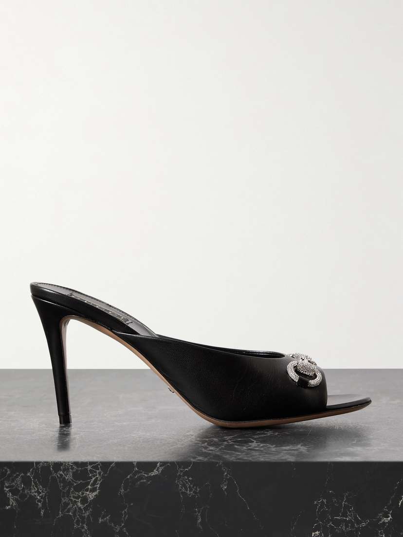 Gucci Crystal-embellished Horsebit-detailed Leather Mules