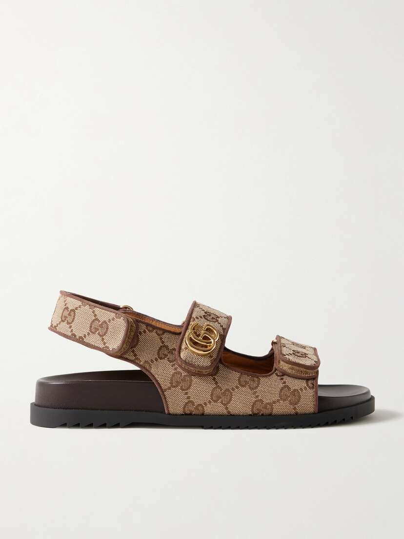 Gucci Moritz Embellished Canvas-jacquard Slingback Sandals