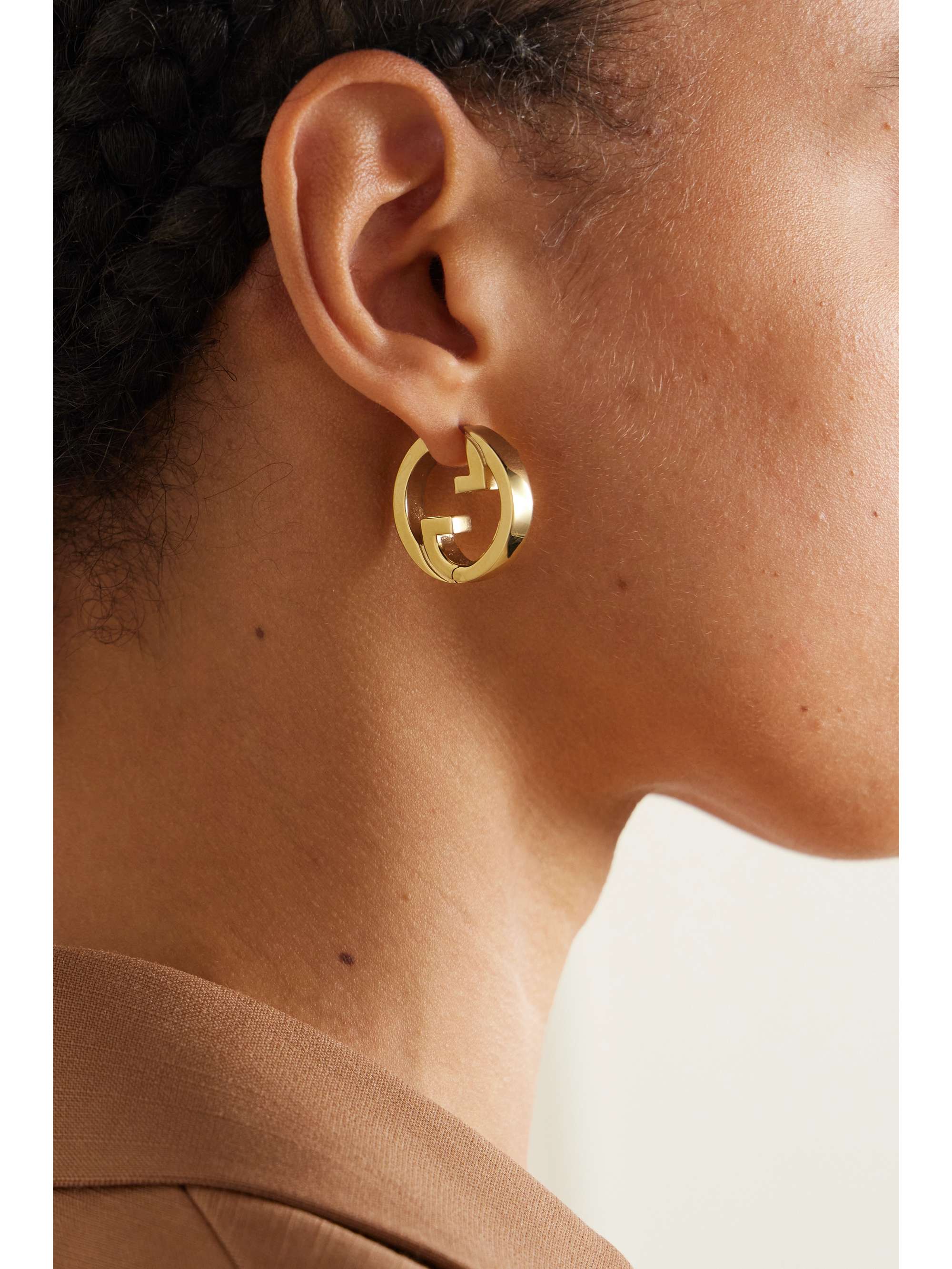 Gucci Hoop Earrings with Interlocking G, Gold-Toned Metal, Gold-Toned Metal