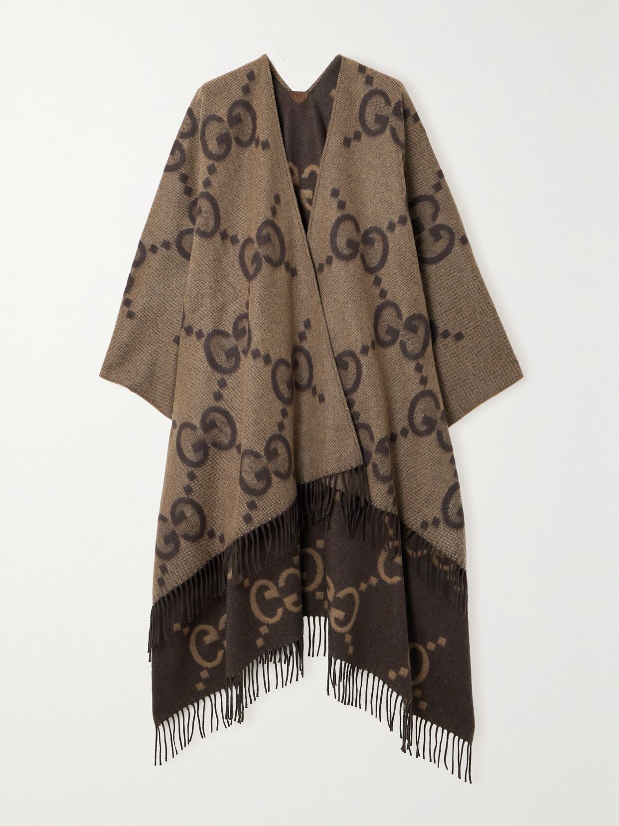 Reversible Fringed Jacquard Knit Cashmere Wrap