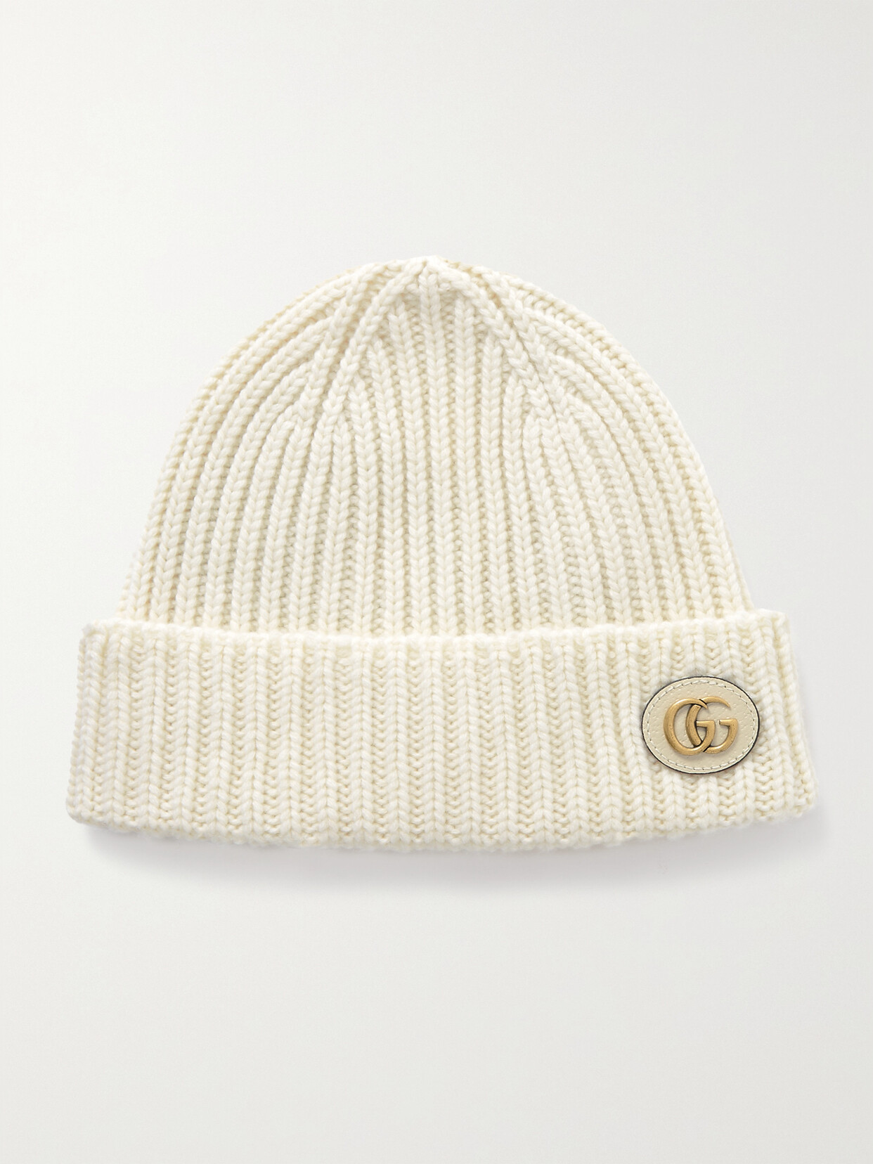 Gucci Victor Appliquéd Ribbed Wool And Cashmere-blend Beanie In White