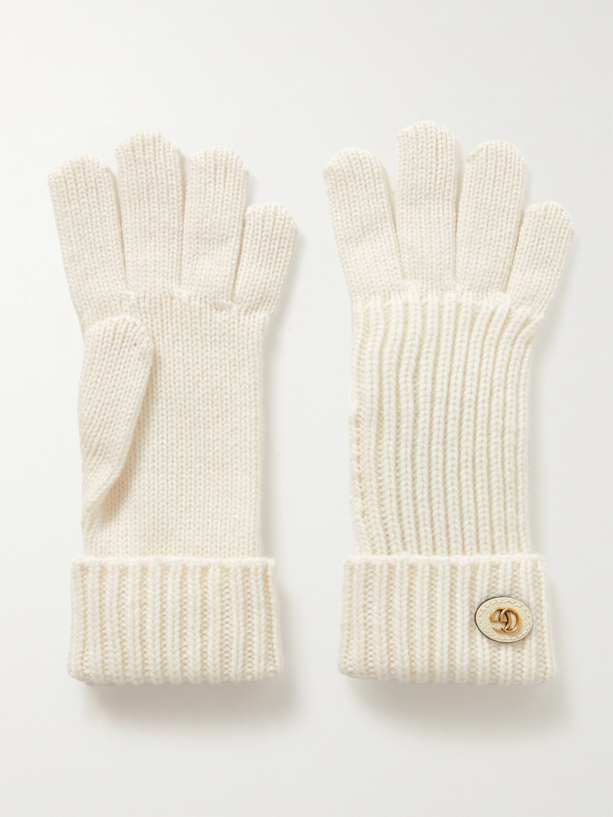 Gucci Embellished Leather-trimmed Wool And Cashmere-blend Gloves In White