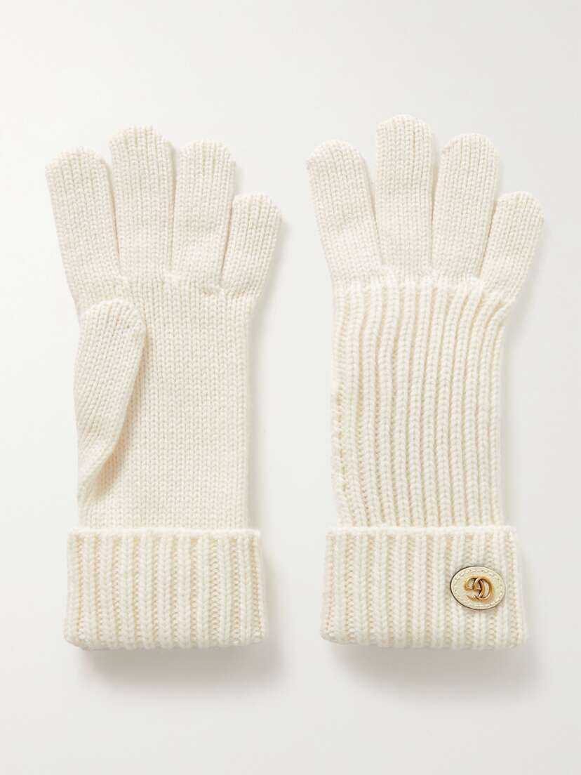 Gucci Embellished Leather-trimmed Wool And Cashmere-blend Gloves