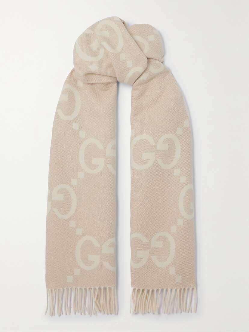 Gucci Fringed Metallic Cashmere-blend Jacquard Scarf
