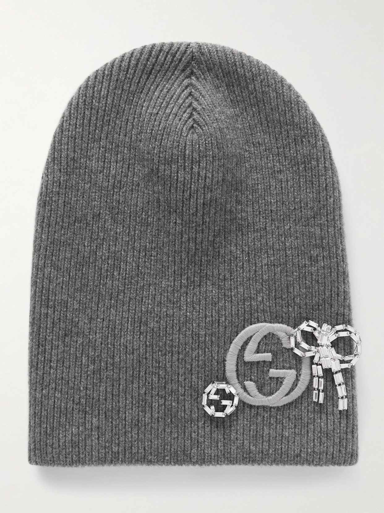 Gucci Embroidered Embellished Ribbed Wool Beanie