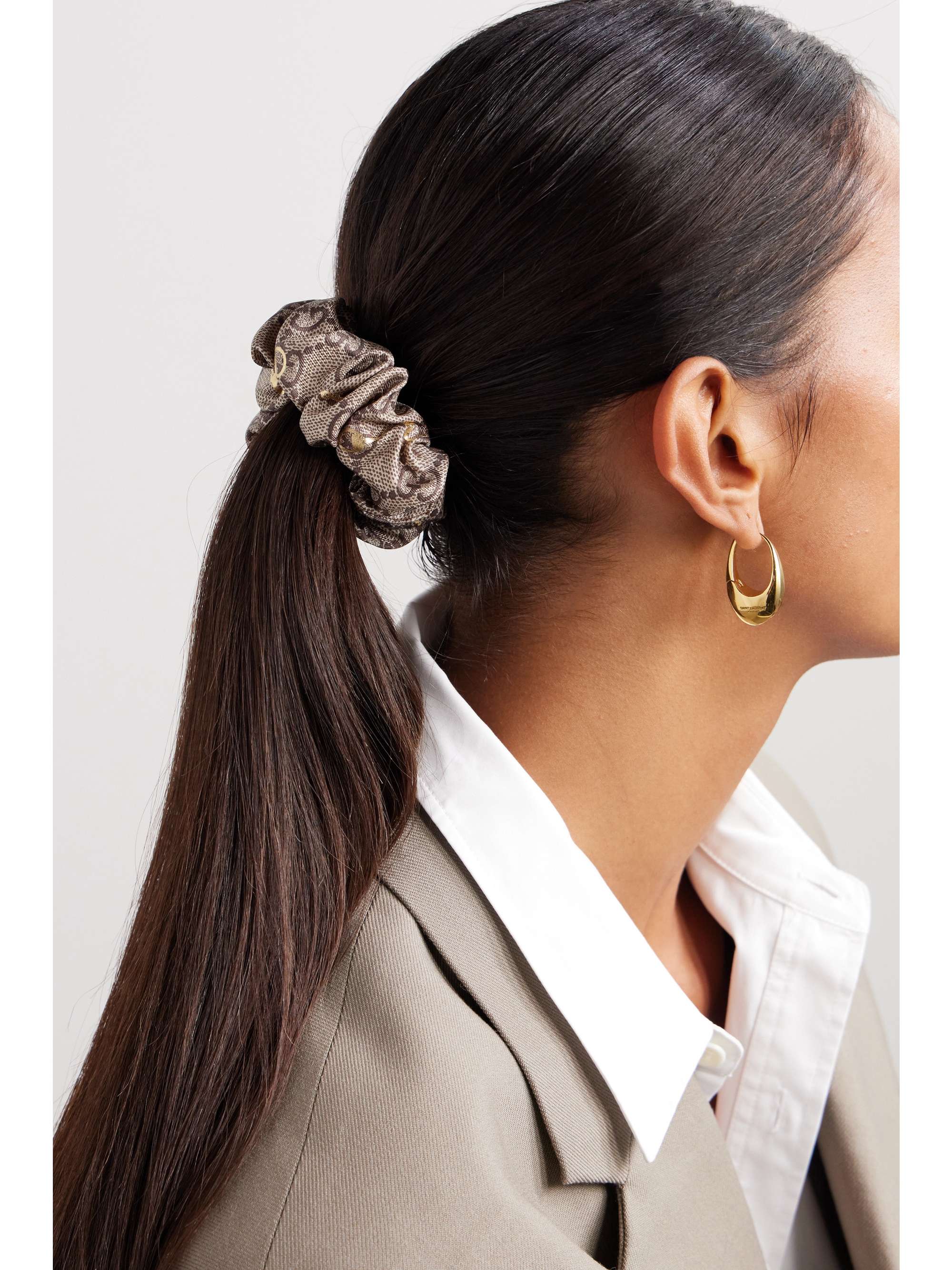 Silk GG scrunchie set in beige and ebony