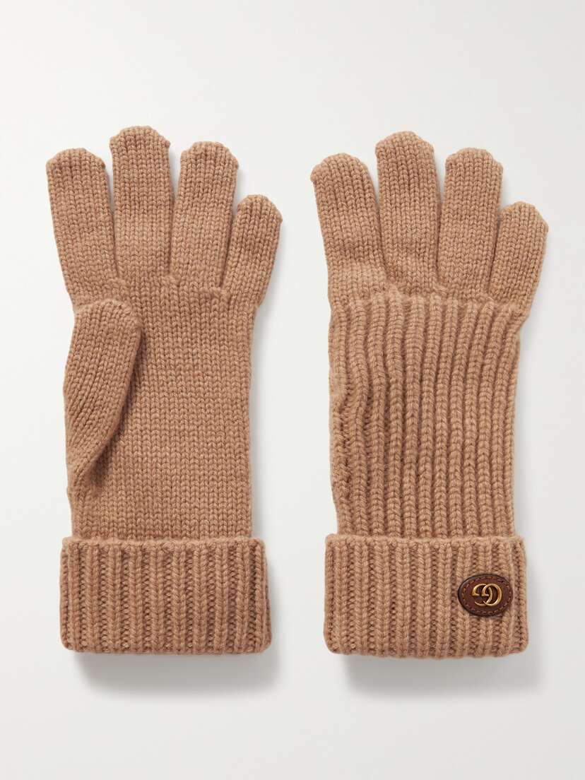 Gucci Embellished Leather-trimmed Wool And Cashmere-blend Gloves