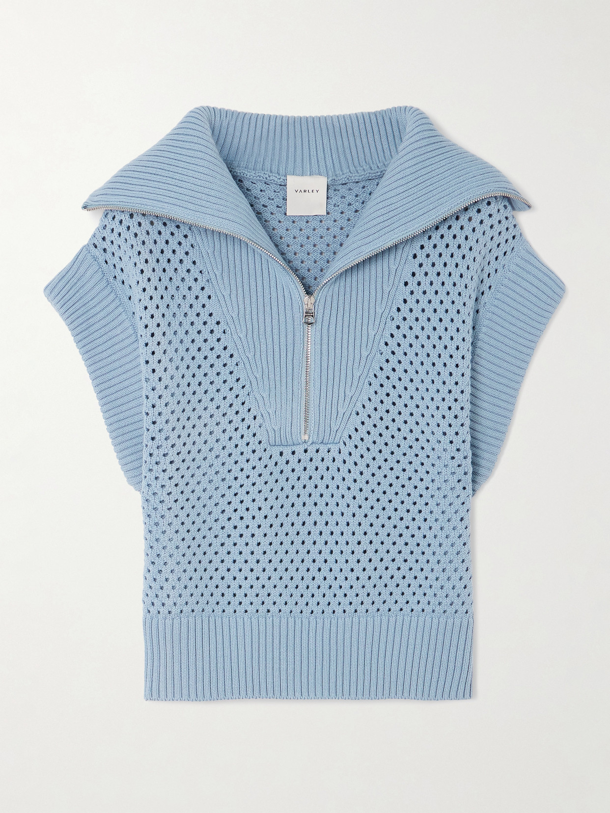 Shop Varley Mila Open-knit Cotton Sweater In Blue