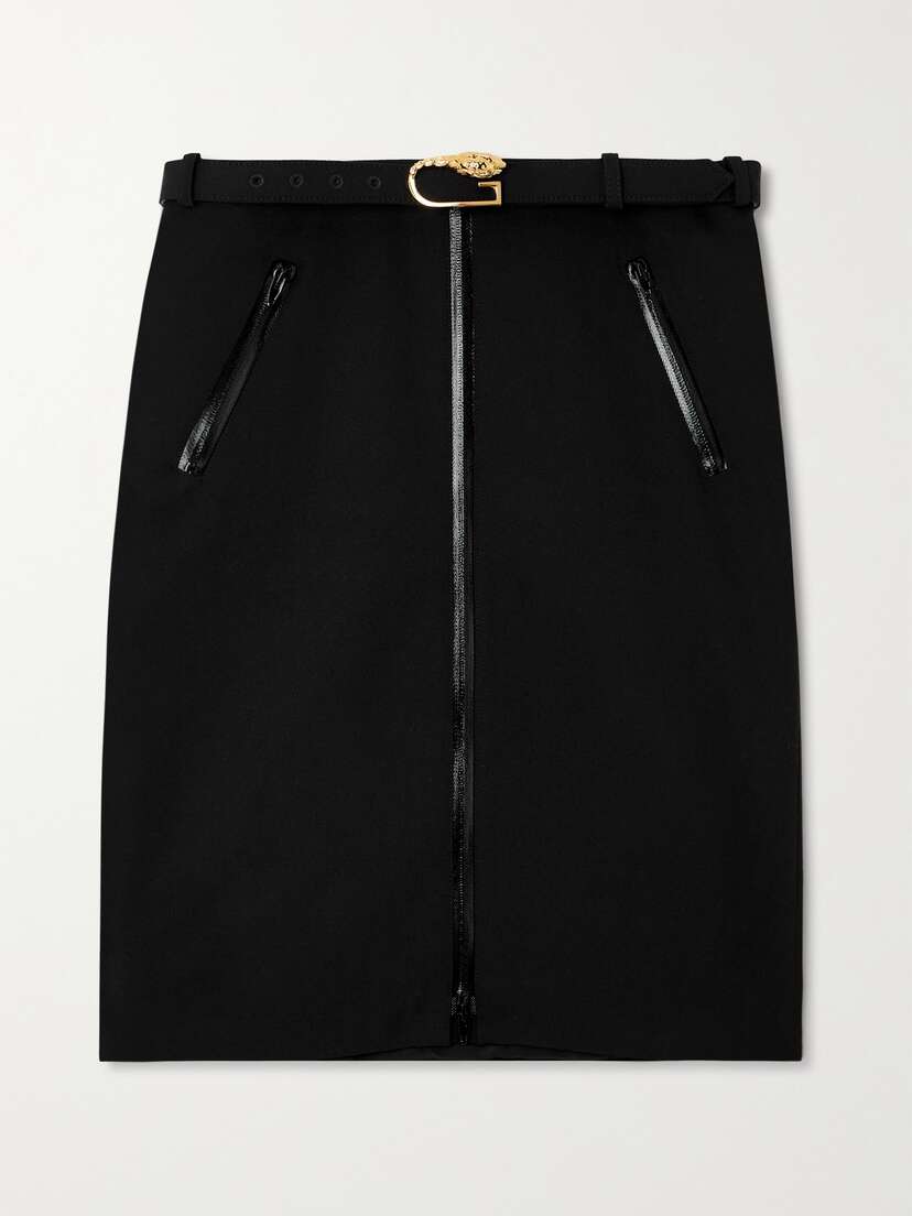 Gucci Belted Leather-trimmed Wool-blend Skirt