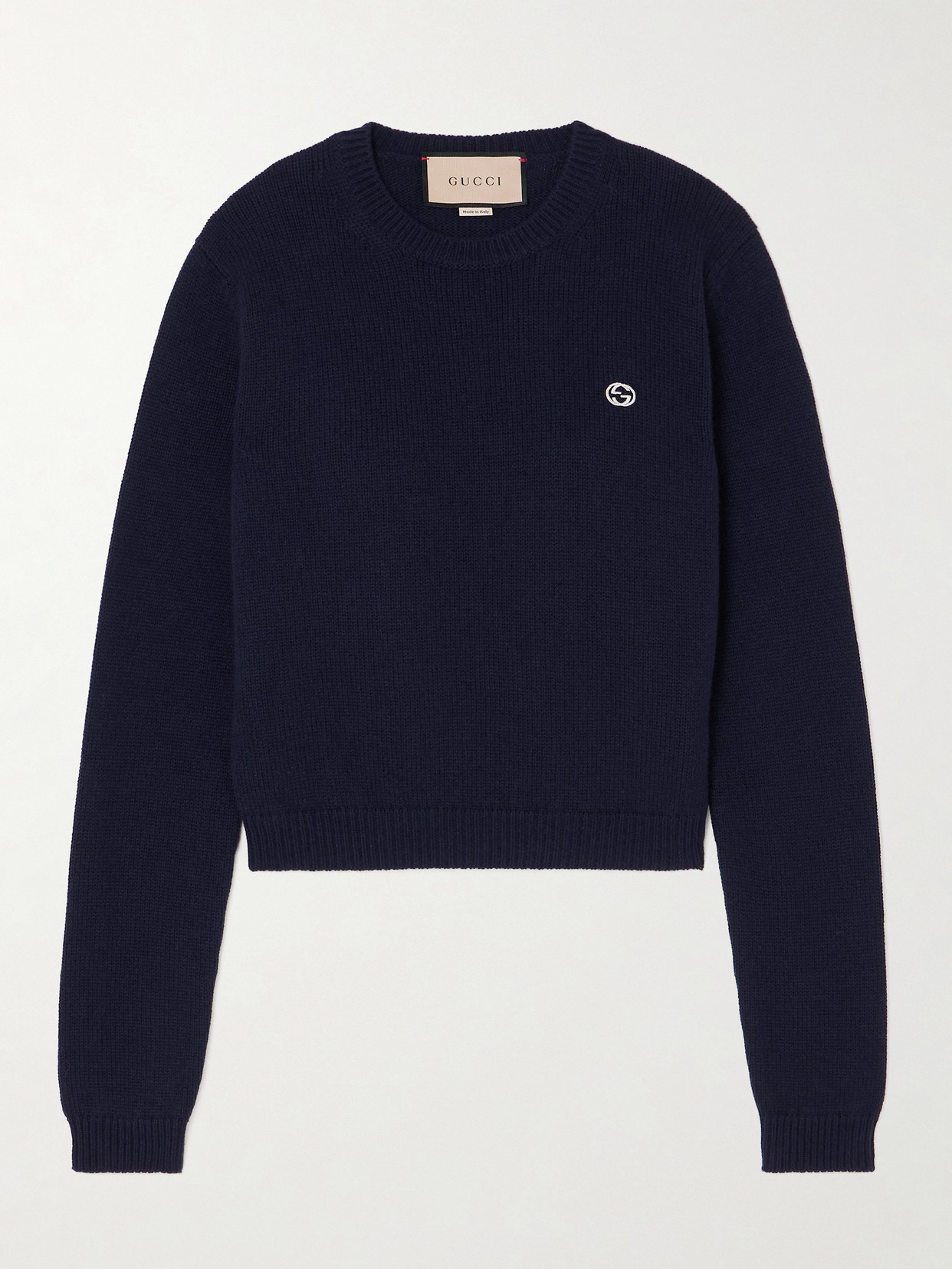 Gucci Cropped Embroidered Wool And Cashmere-blend Jumper In Brown