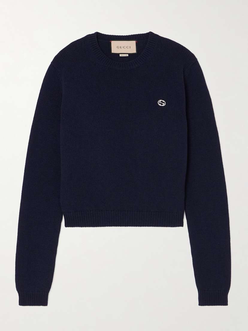 Gucci Cropped Embroidered Wool And Cashmere-blend Sweater