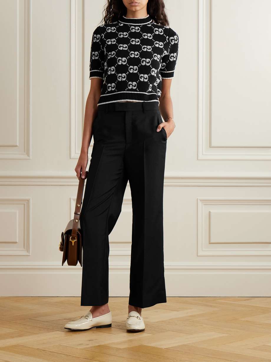 Gucci GG Jacquard Wool Short Sleeve Knit Sweater 629456