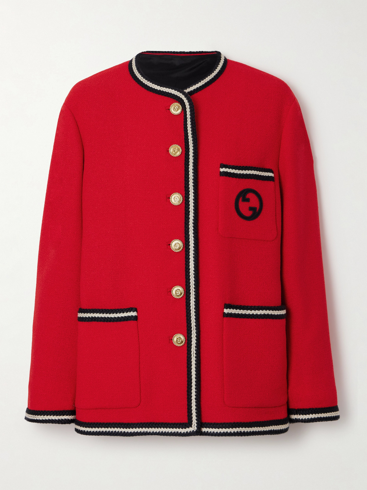 Gucci Striped Wool-blend Tweed Jacket In Black