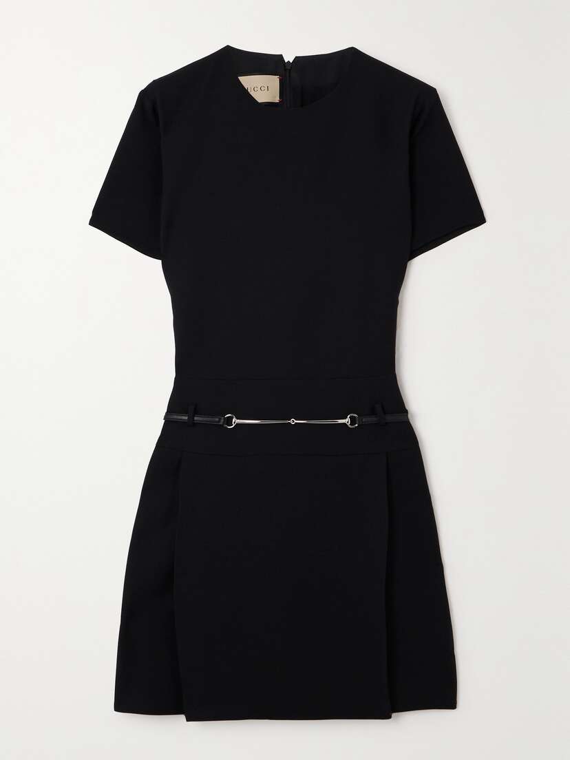 Gucci Horsebit-detailed Leather-trimmed Silk And Wool-blend Mini Dress