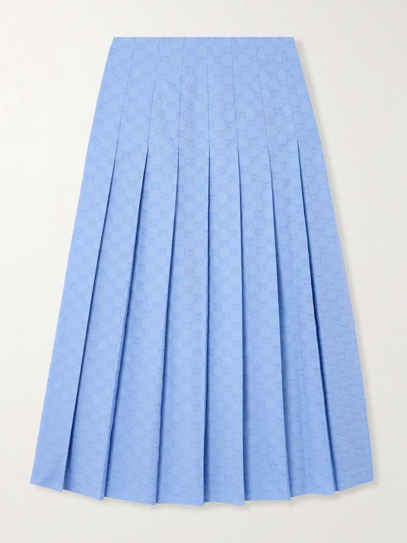Gucci Pleated Cotton Oxford-jacquard Midi Skirt