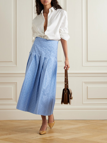 Gucci Pleated cotton Oxford-jacquard midi skirt