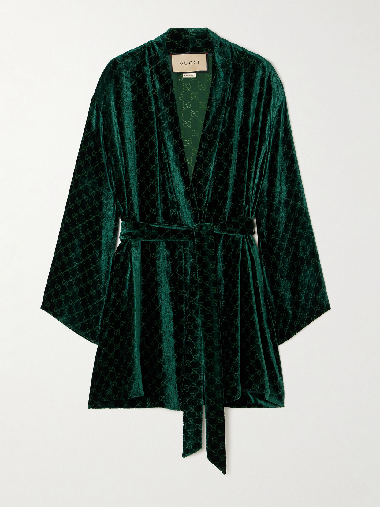 GUCCI BELTED DEVORÉ-VELVET ROBE