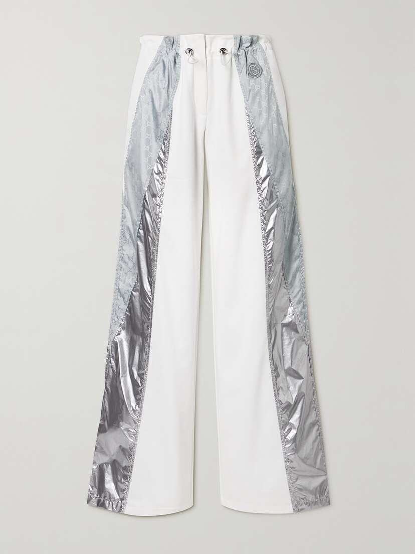 Gucci Metallic Shell And Satin Jacquard-paneled Tech-jersey Pants