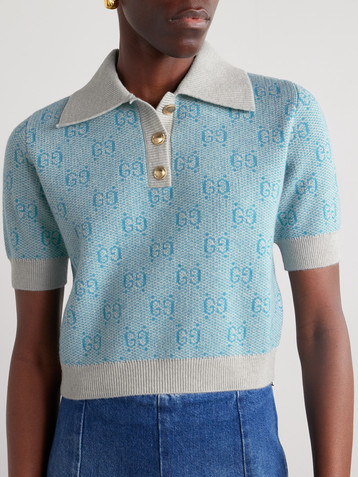 Gucci Cropped wool-jacquard polo top