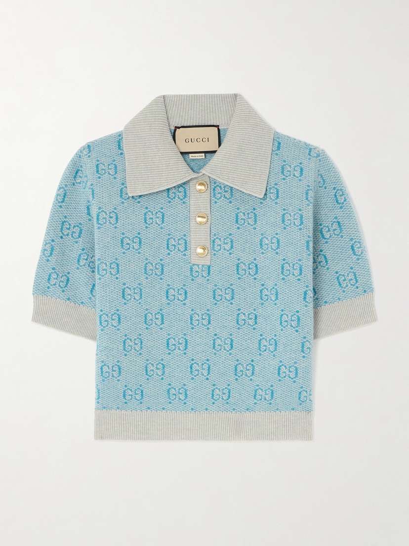 Gucci Cropped Wool-jacquard Polo Top