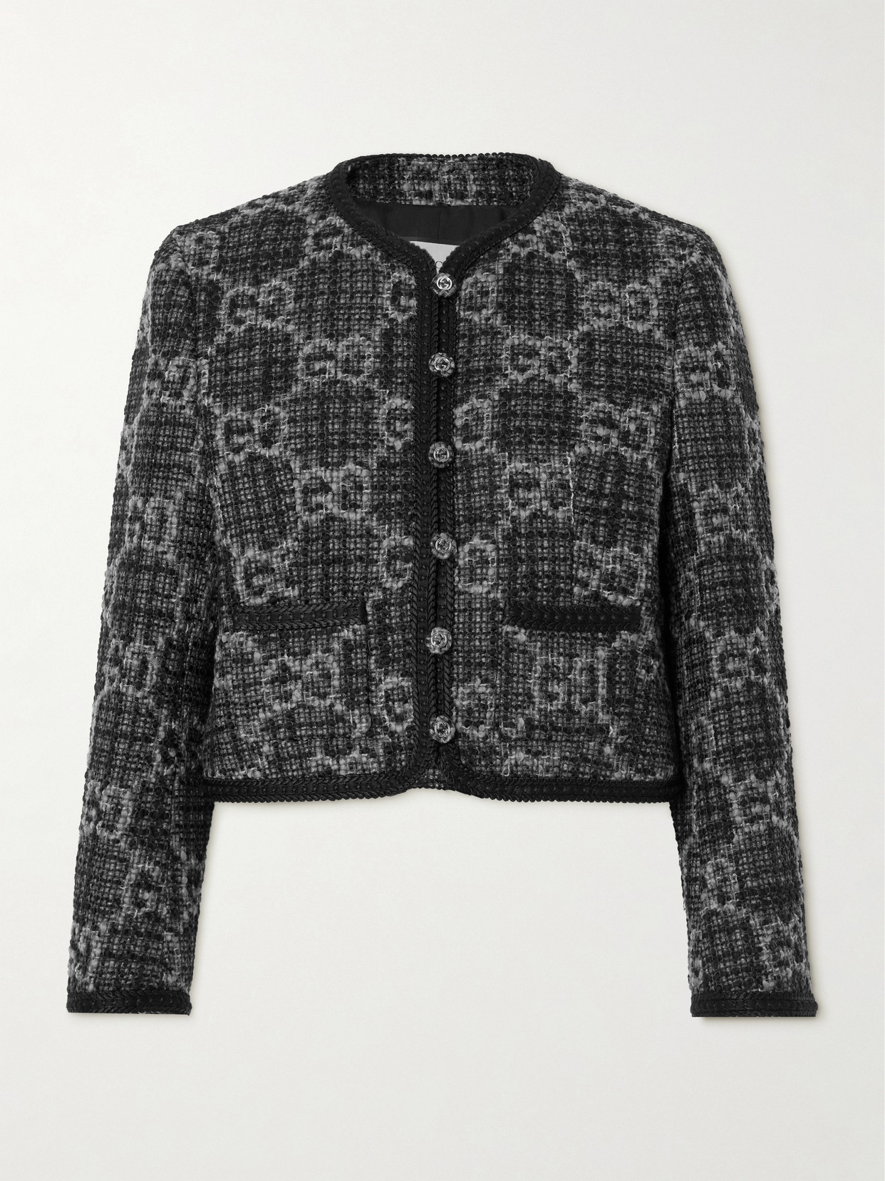 Gucci - Wool And Cotton-blend Tweed Cropped Jacket - Dark gray