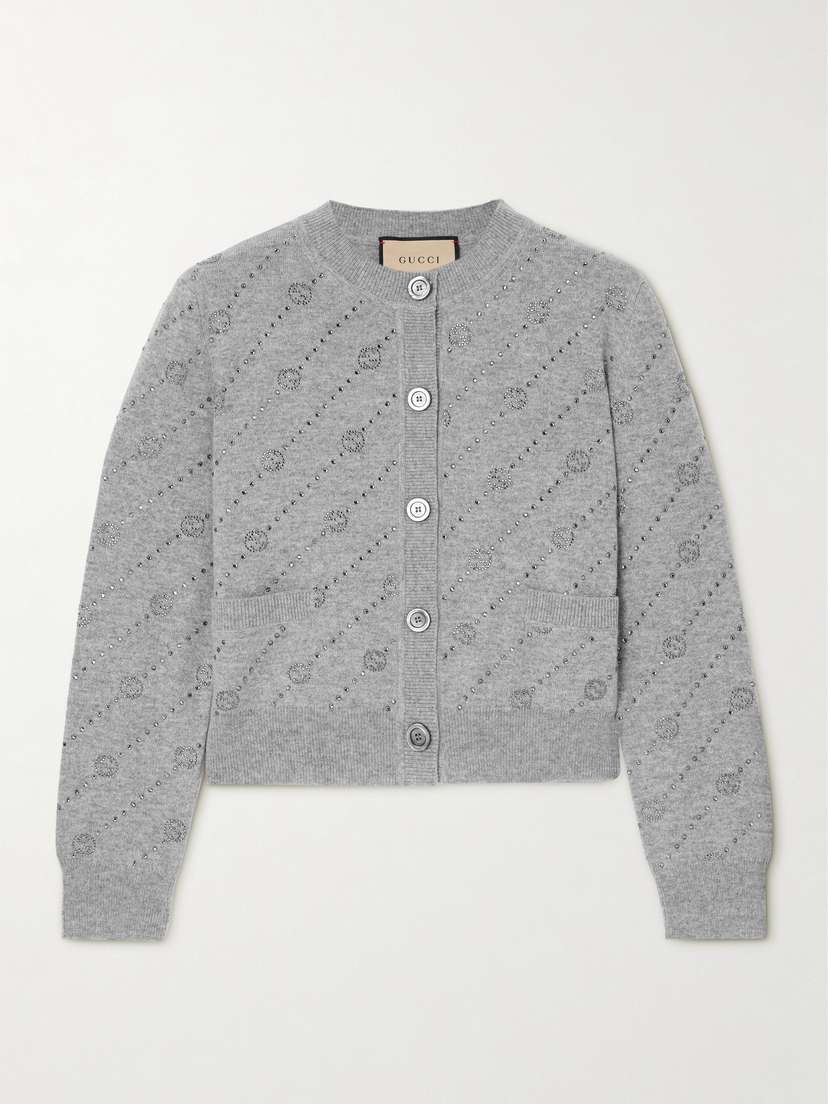 Gucci Cropped Crystal-embellished Cashmere Cardigan