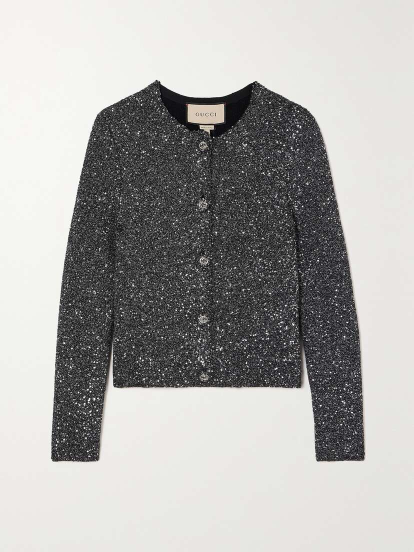 Gucci Sequined Metallic Knitted Cardigan
