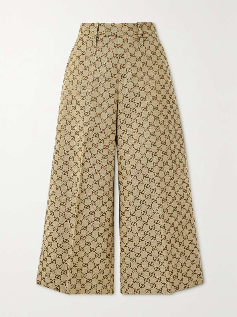 Gucci Cropped Cotton-blend Canvas-jacquard Wide-leg Pants