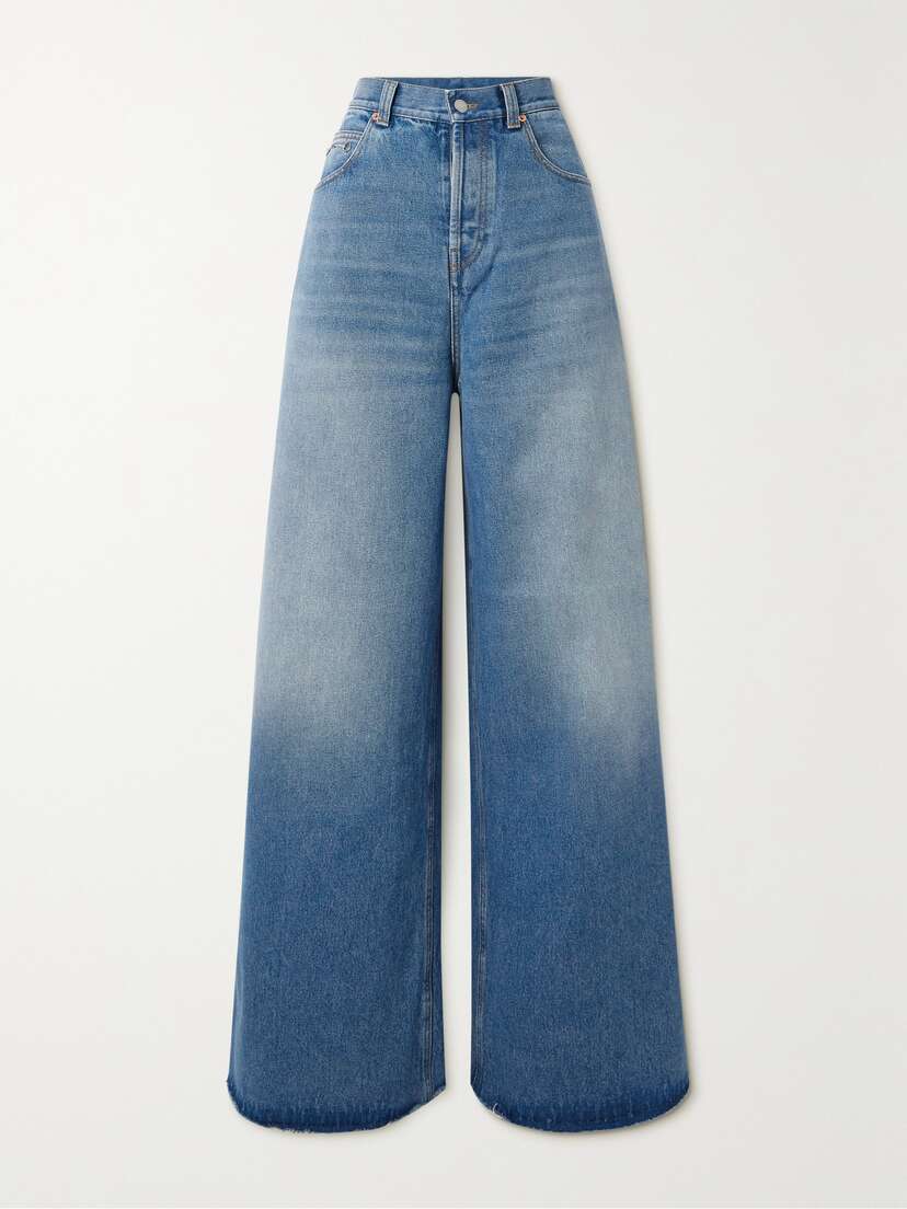 Gucci Horsebit-detailed Frayed High-rise Wide-leg Jeans
