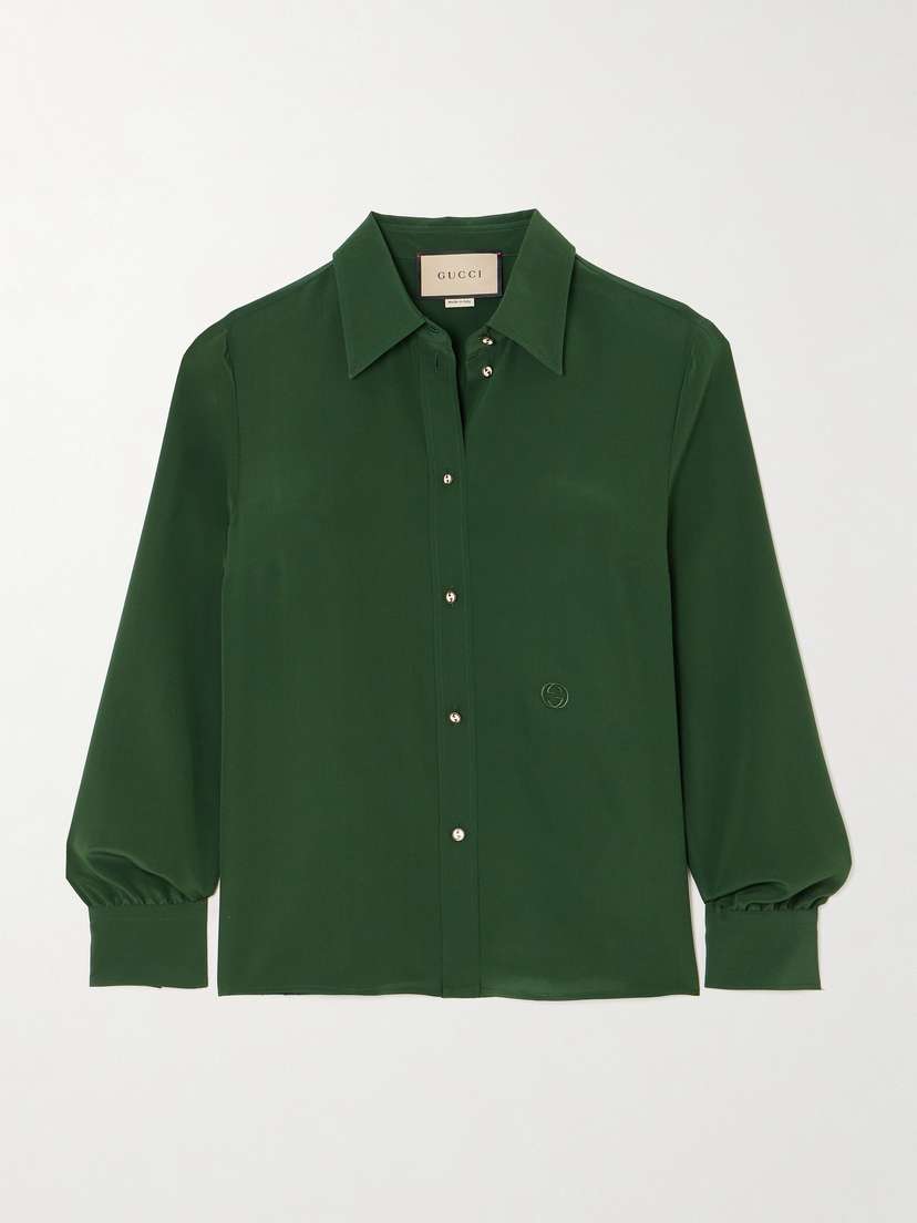 Gucci Embroidered Silk Crepe De Chine Shirt