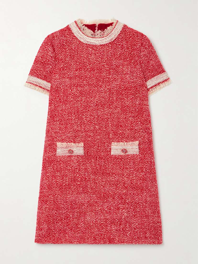 Gucci Fringed Wool-blend Tweed Mini Dress