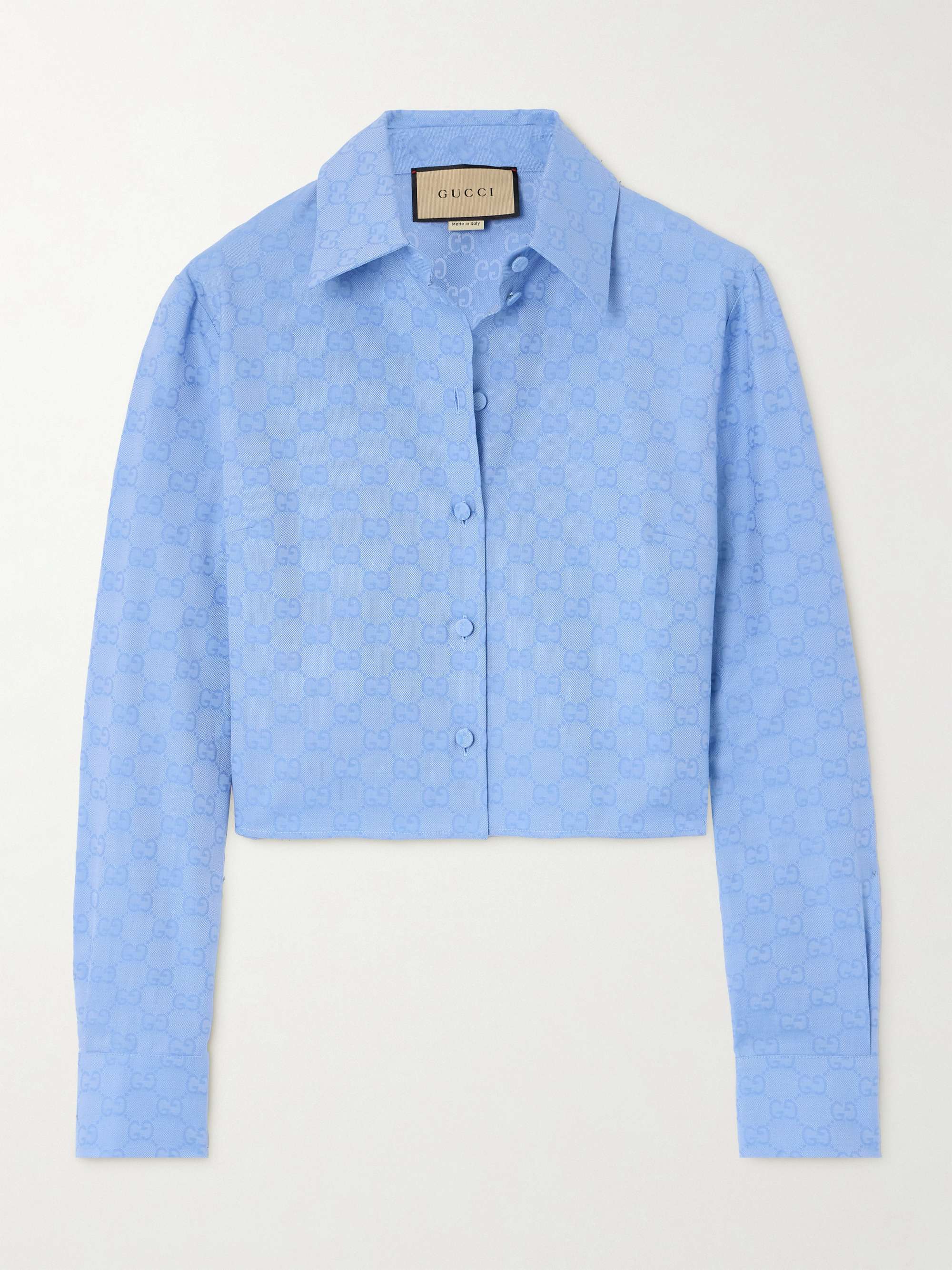 Light blue Cropped cotton Oxford-jacquard shirt | GUCCI