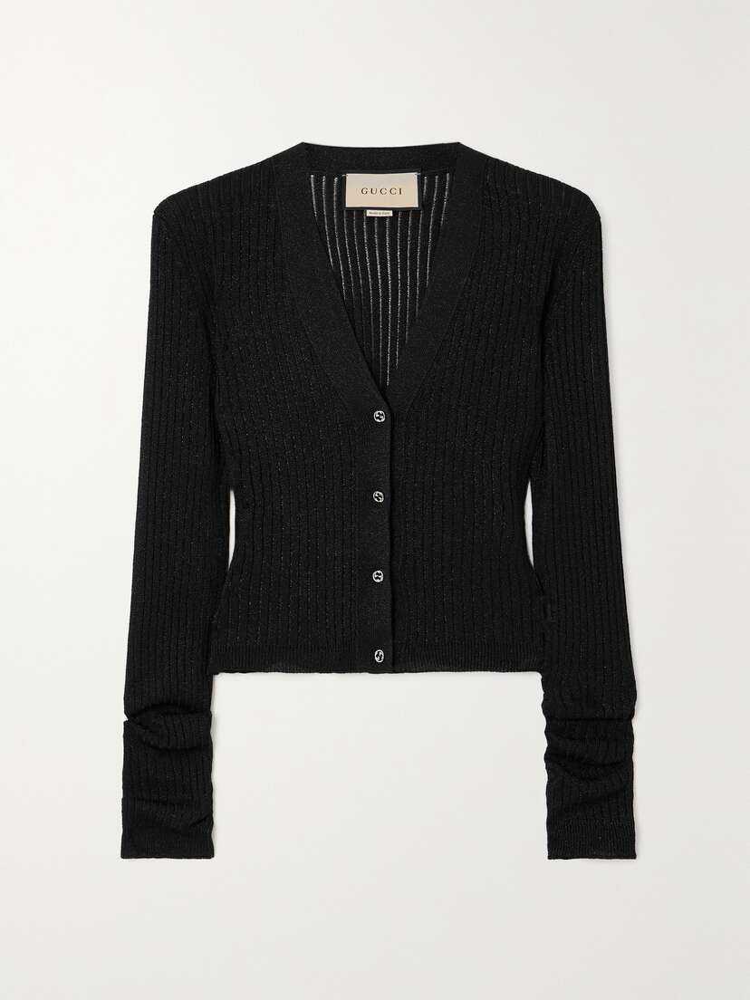 Gucci Metallic Ribbed-knit Cardigan