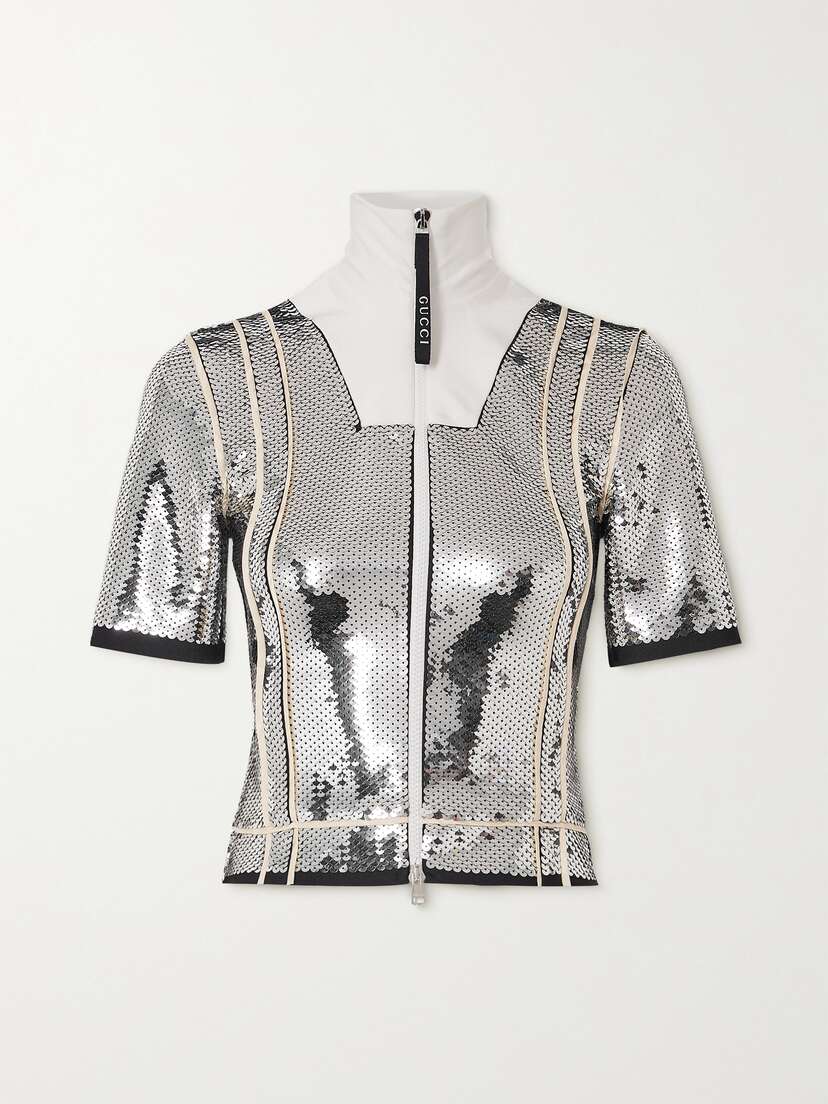 Gucci Silk And Ponte-trimmed Sequined Stretch-jersey Top