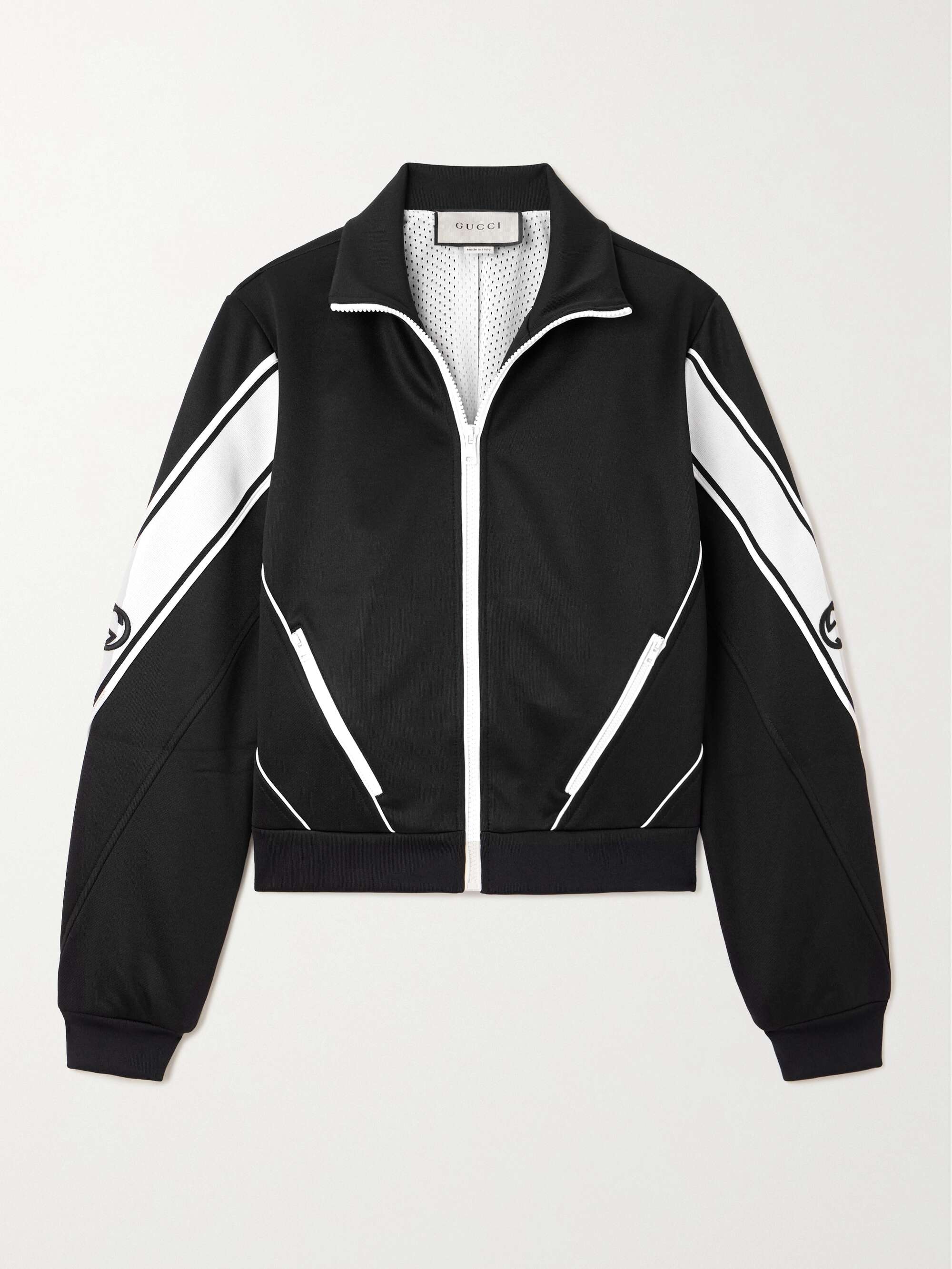 GUCCI Embroidered webbing-trimmed jersey jacket | NET-A-PORTER