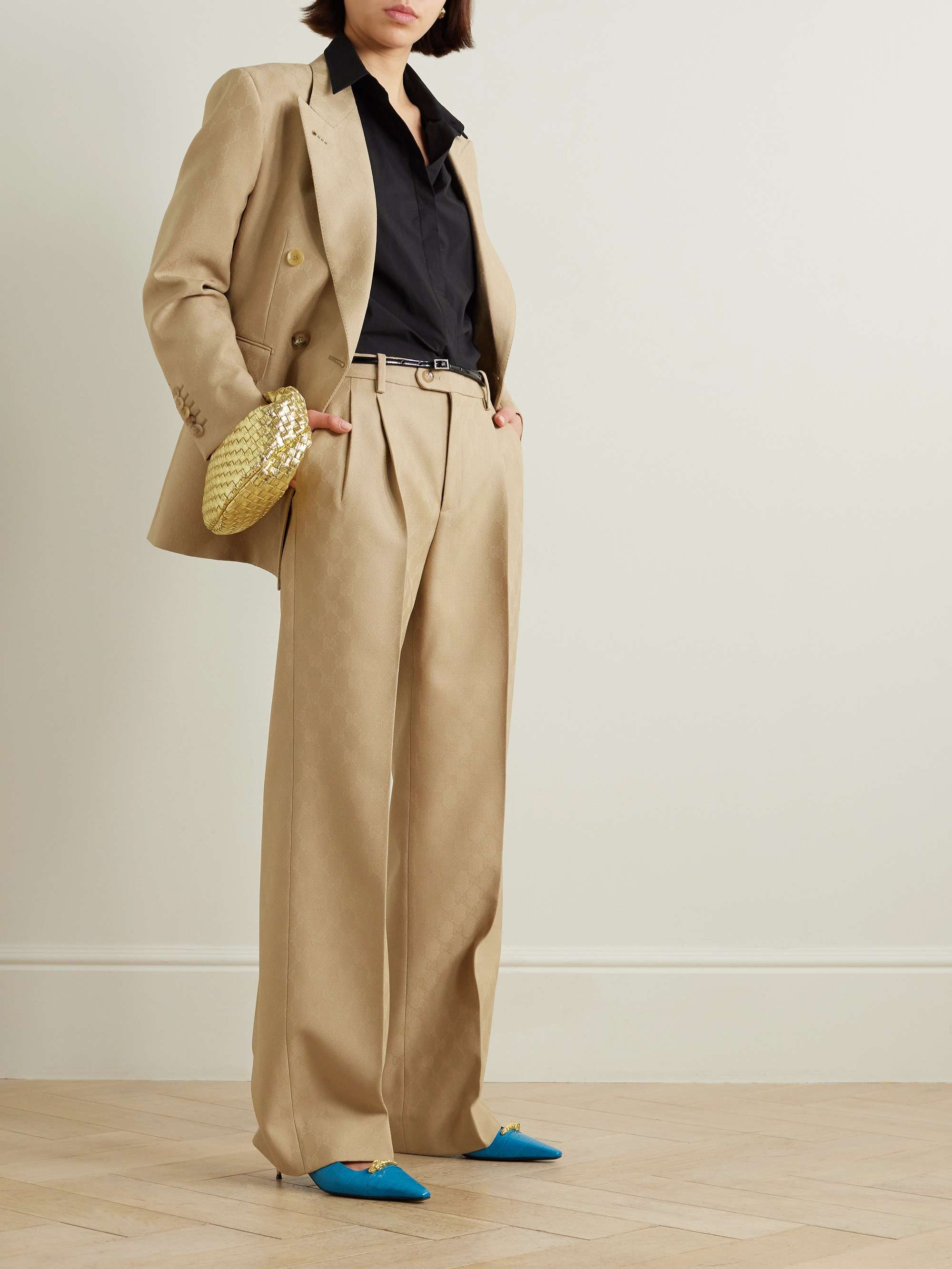 GUCCI Linen and cotton-blend jacquard wide-leg pants