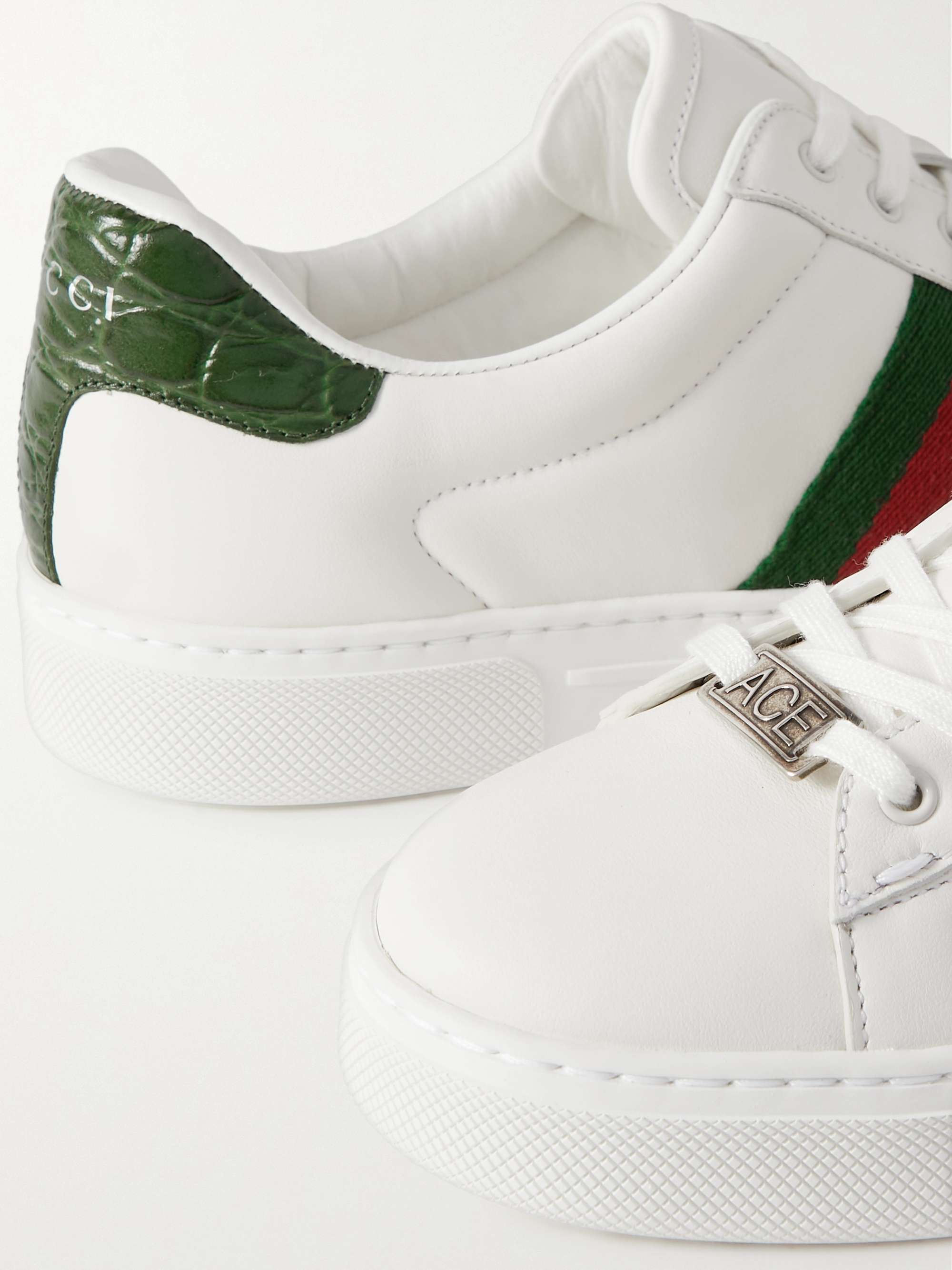 Ace Webbing-Trimmed Leather Sneakers