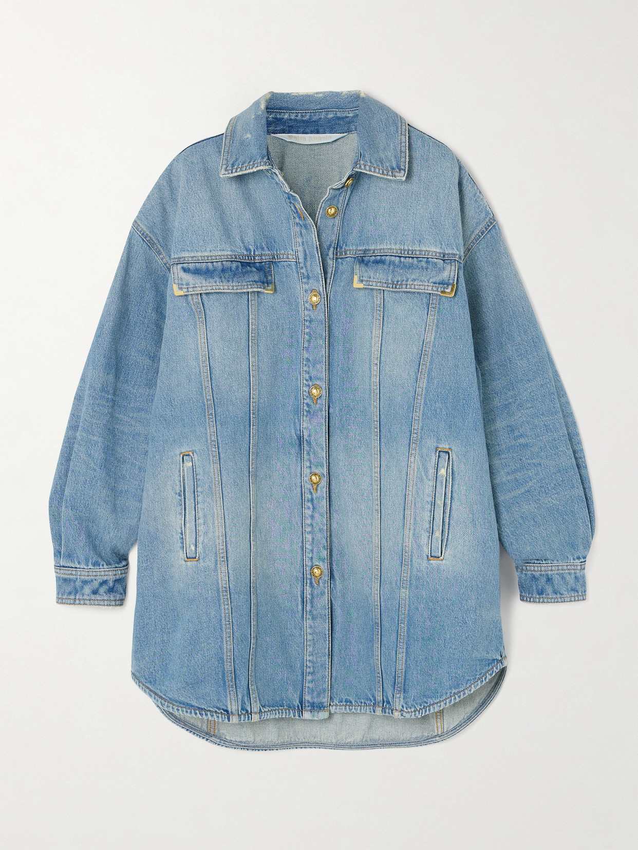 Shop Palm Angels Printed Denim Overshirt In Blue