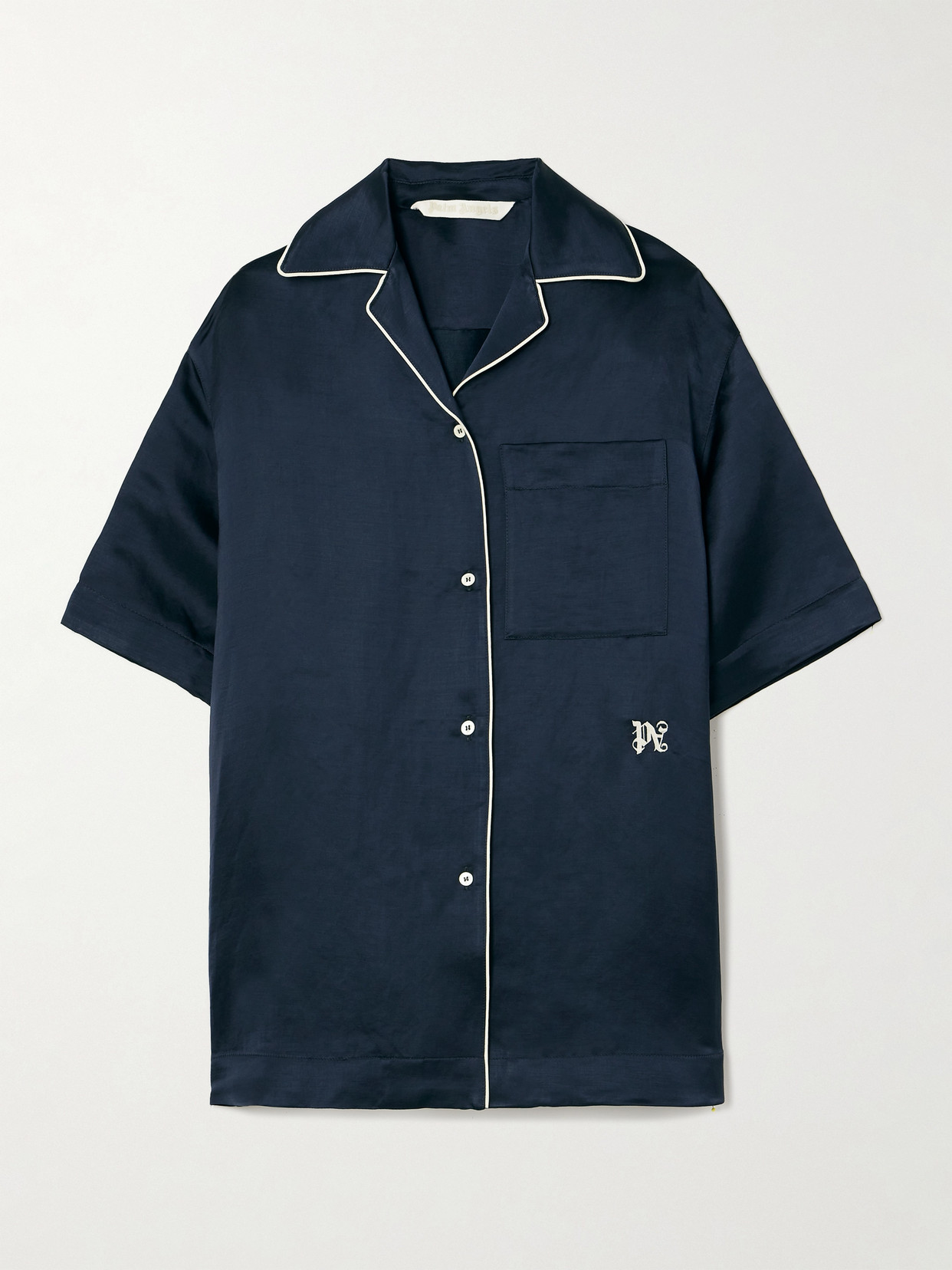 Palm Angels Embroidered Linen-blend Shirt In Blue