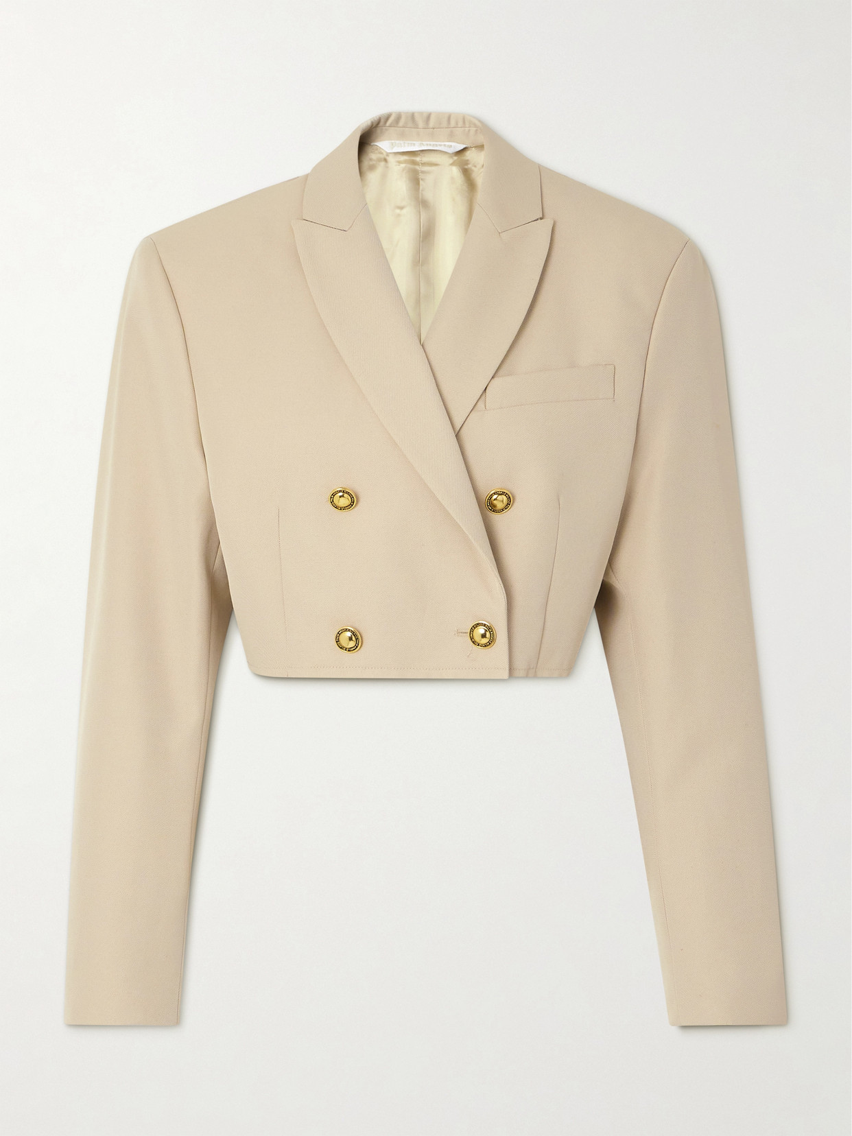 Palm Angels Double-breasted Cropped Twill Blazer In Neutrals