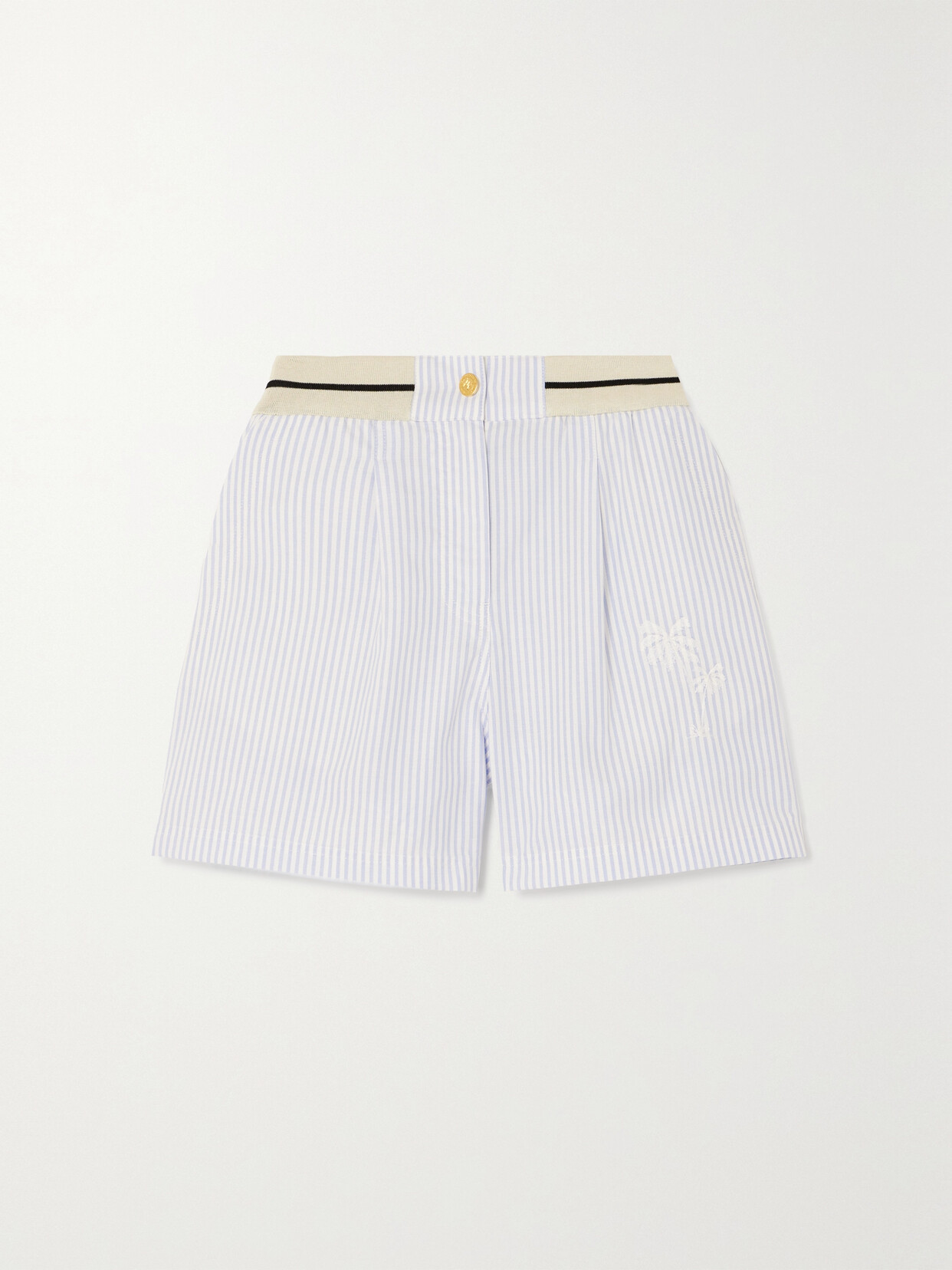 Shop Palm Angels Embroidered Striped Cotton Shorts In Blue