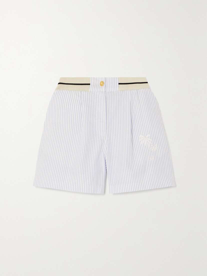 Palm Angels Embroidered Striped Cotton Shorts