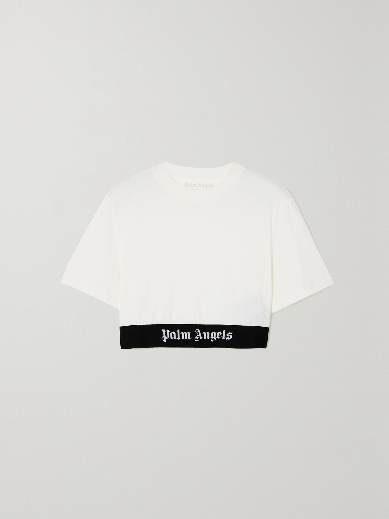 Palm Angels Logo-tape Cotton Cropped T-shirt In White