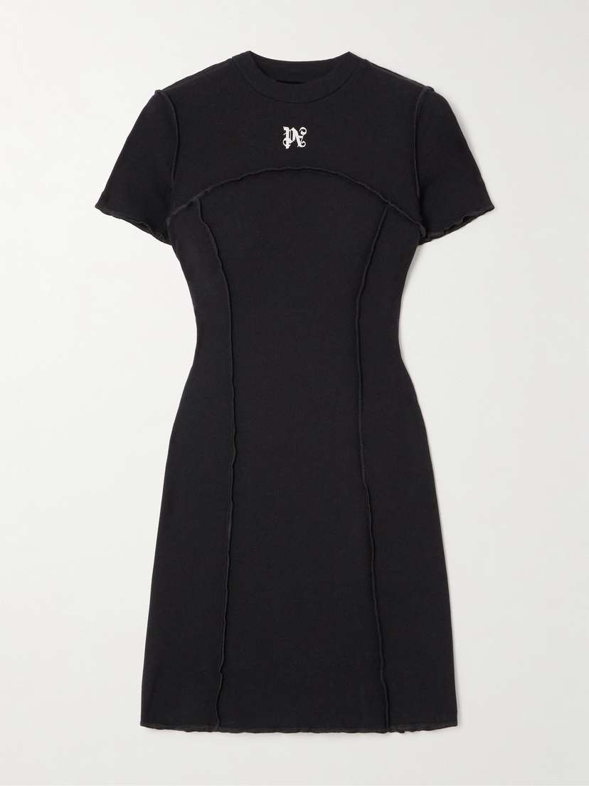 Palm Angels Open-back Paneled Embroidered Ribbed Stretch-cotton Mini Dress