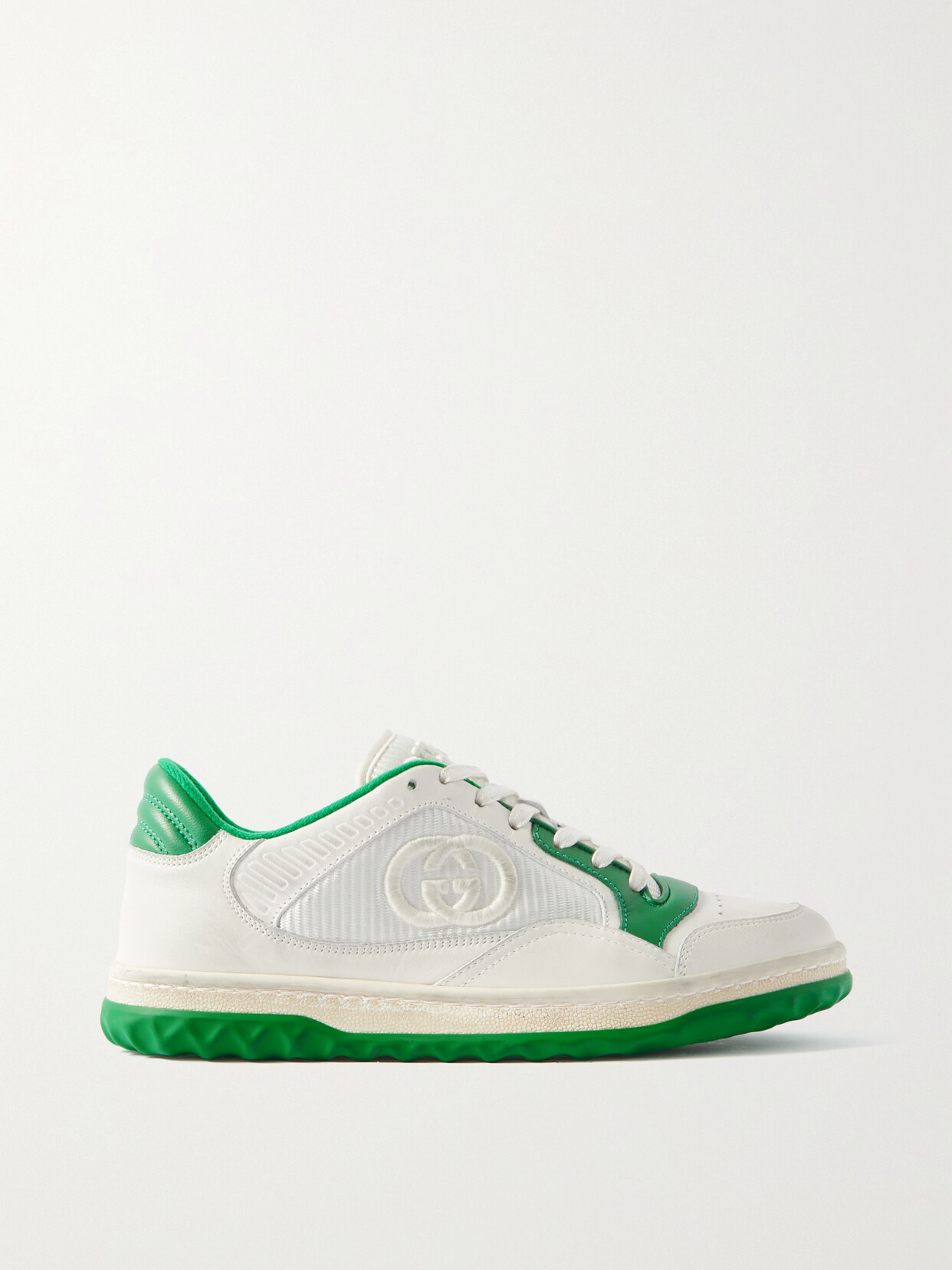 Gucci Mac80 Mesh-trimmed Distressed Leather Sneakers