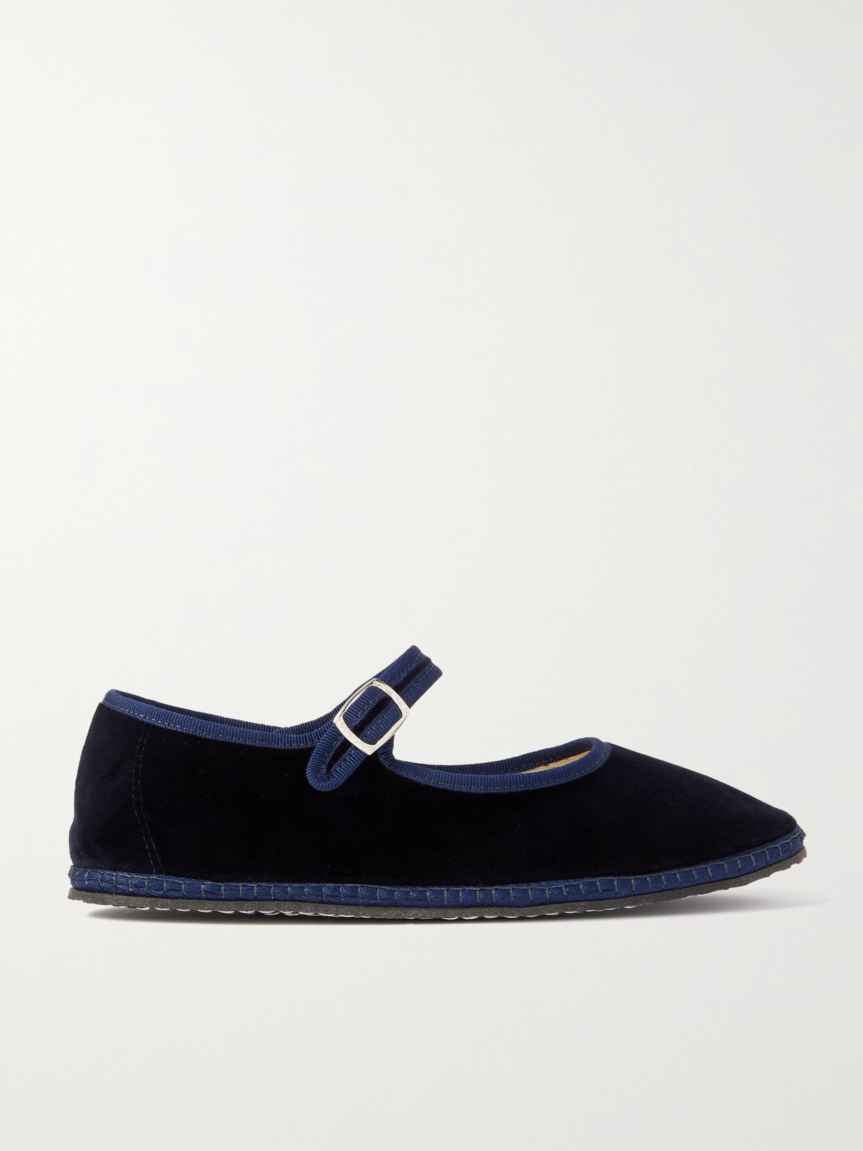 VIBI VENEZIA GROSGRAIN-TRIMMED VELVET MARY JANE SLIPPERS