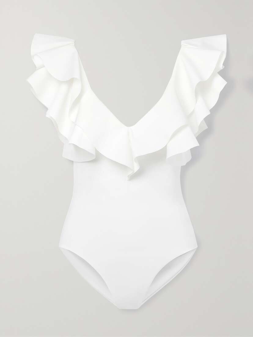 Maygel Coronel + Net Sustain Santa Ruffled Swimsuit